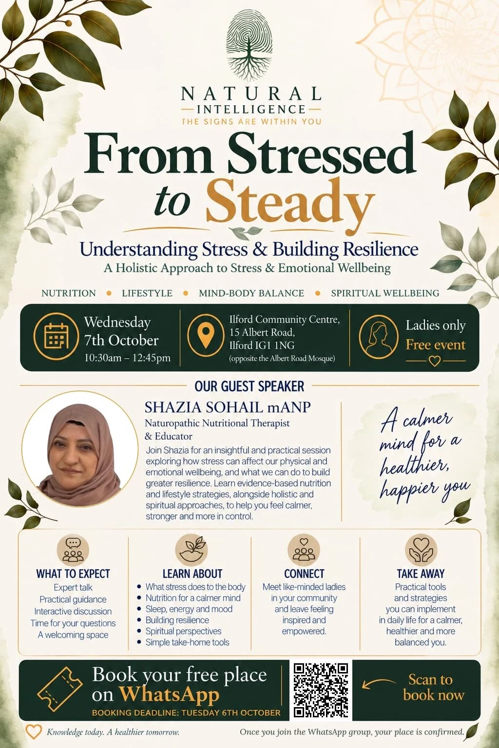 From Stressed to Steady — free ladies’ health workshop, Ilford, Wednesday 7 October