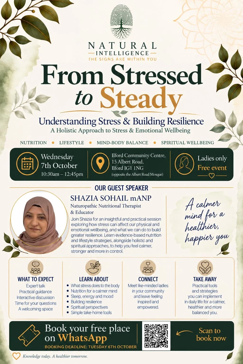 From Stressed to Steady — free ladies’ health workshop, Ilford, Wednesday 7 October